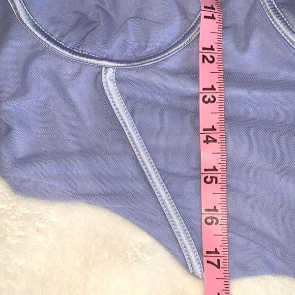 Sheer Mesh Long-Sleeve Corset Style Top With Cutouts Light Blue Size L 95% Polye - Picture 11 of 15